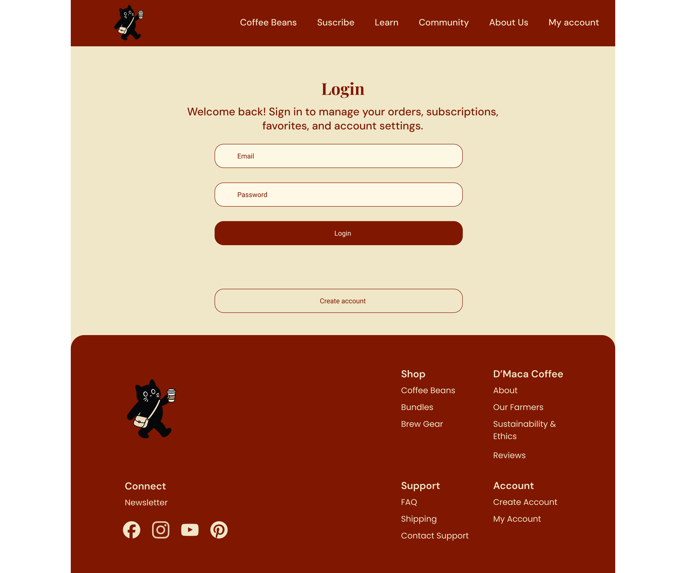 D'Maca Coffee Website Mockup